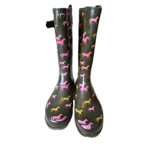 Western Chief Womens Horse Rain Mud Boots sz 6 Brown w/Horse's